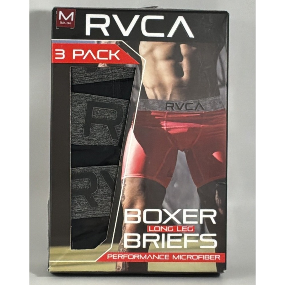 RVCA Men's M Boxer Long Leg Briefs3 Pack Black Performance Microfiber